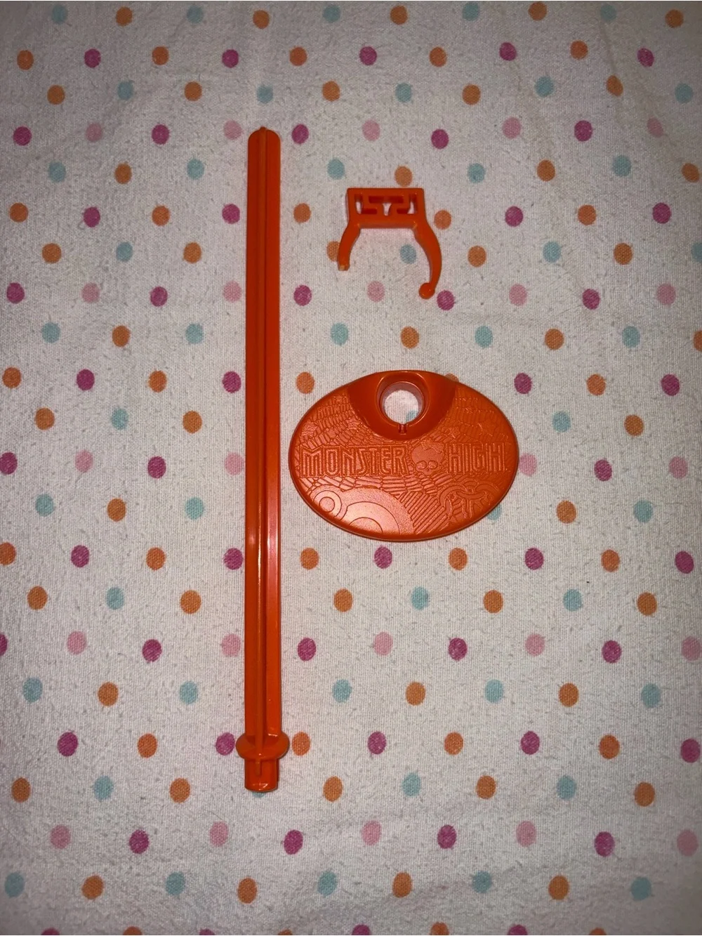 Monster High Orange Doll Stand Base & Post + Broken T-Clip Replacement Parts